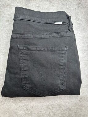 MOTHER Insider Crop Step Fray Jeans Black High Rise Raw Hem Ankle Flare Size 31